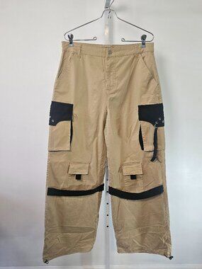 WinWin Pants Tan Skater Grunge Wide Leg Y2K Streetwear Cargo L